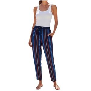 Juicy Couture 100% Silk Striped Tapered Pants Pull-on Drawstring SZ S Lounge